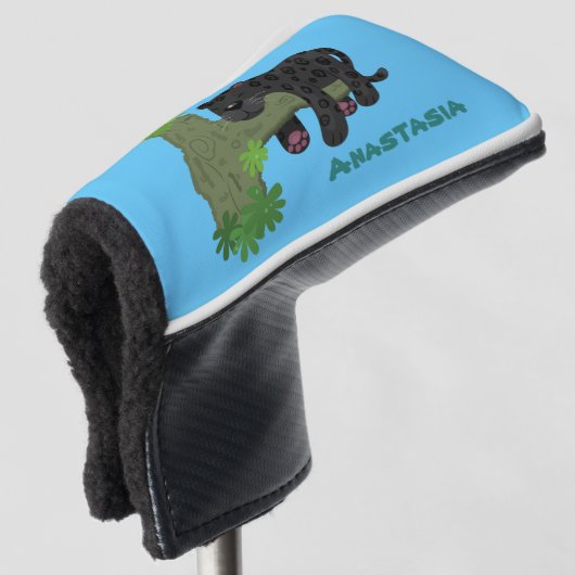 Cute jaguar black panther cat cartoon illustratie golfheadcover (3/4 voorkant)