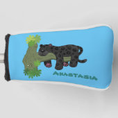 Cute jaguar black panther cat cartoon illustratie golfheadcover (Voorkant)