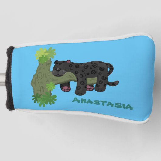 Cute jaguar black panther cat cartoon illustratie golfheadcover (Voorkant)
