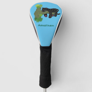 Cute jaguar black panther cat cartoon illustratie golfheadcover