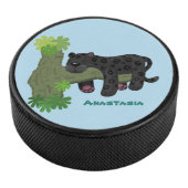 Cute jaguar black panther cat cartoon illustratie hockey puck (3/4)