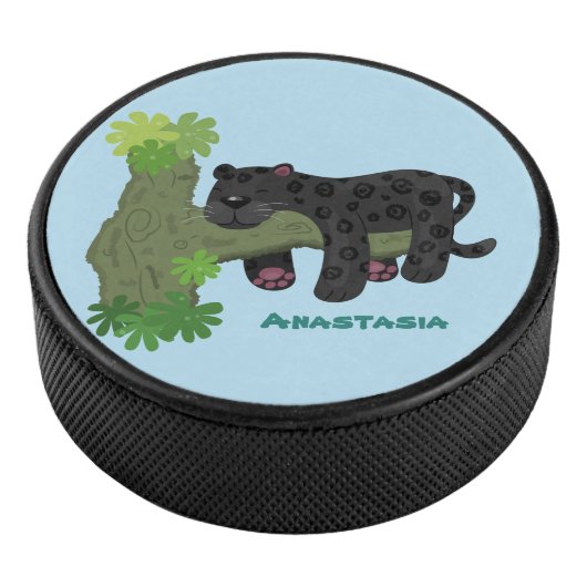 Cute jaguar black panther cat cartoon illustratie hockey puck (3/4)