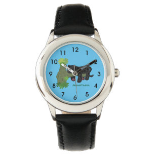 Cute jaguar black panther cat cartoon illustratie horloge