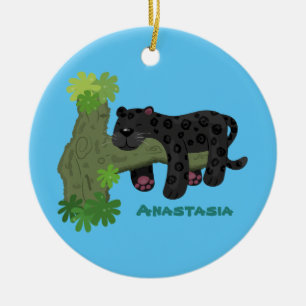 Cute jaguar black panther cat cartoon illustratie keramisch ornament