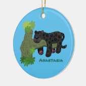Cute jaguar black panther cat cartoon illustratie keramisch ornament (Links)