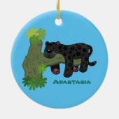 Cute jaguar black panther cat cartoon illustratie keramisch ornament (Achterkant)