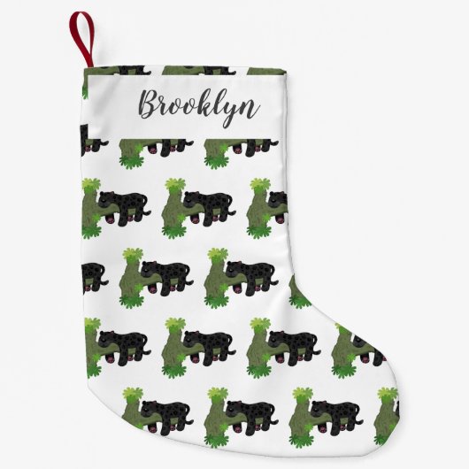 Cute jaguar black panther cat cartoon illustratie kleine kerstsok (Voorkant)