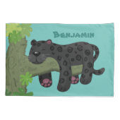 Cute jaguar black panther cat cartoon illustratie kussensloop (Achterkant)