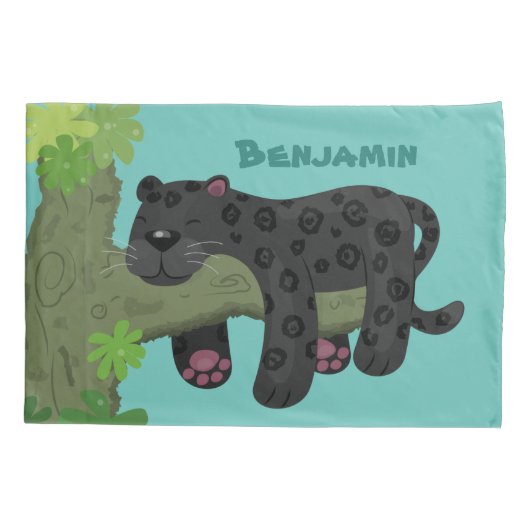 Cute jaguar black panther cat cartoon illustratie kussensloop (Achterkant)