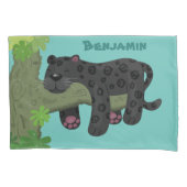 Cute jaguar black panther cat cartoon illustratie kussensloop (Voorkant)