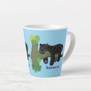 Cute jaguar black panther cat cartoon illustratie latte mok