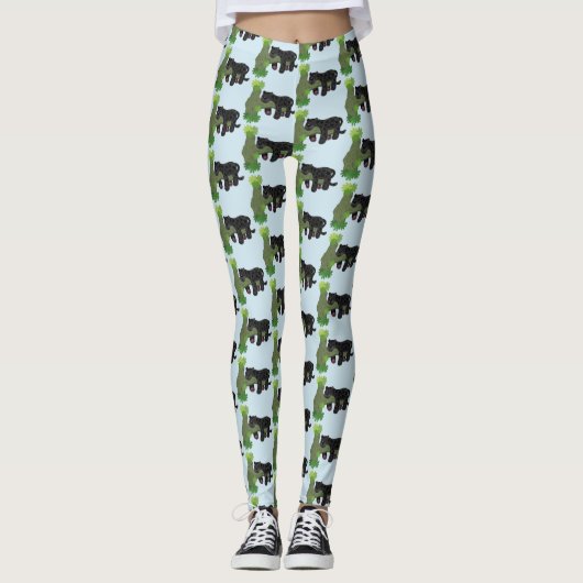 Cute jaguar black panther cat cartoon illustratie leggings (Voorkant)