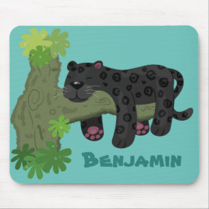 Cute jaguar black panther cat cartoon illustratie muismat