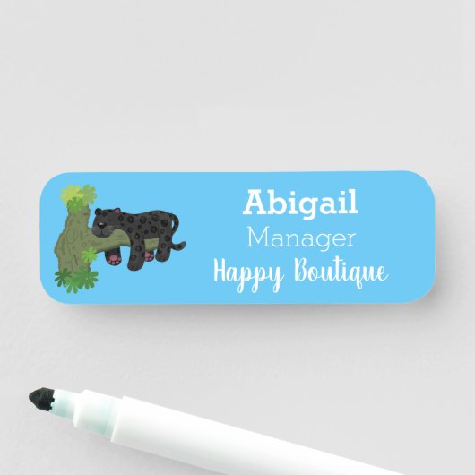 Cute jaguar black panther cat cartoon illustratie naamplaatje (In situ)