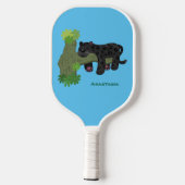 Cute jaguar black panther cat cartoon illustratie pickleball paddle (Achterkant)