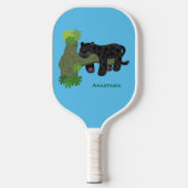 Cute jaguar black panther cat cartoon illustratie pickleball paddle (Voorkant)