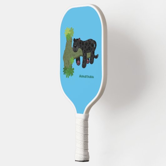 Cute jaguar black panther cat cartoon illustratie pickleball paddle (Links)