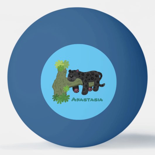 Cute jaguar black panther cat cartoon illustratie pingpongbal (Voorkant)