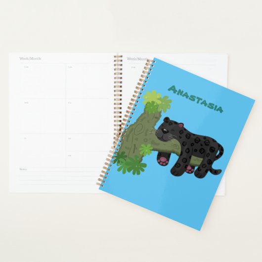 Cute jaguar black panther cat cartoon illustratie planner (Display)