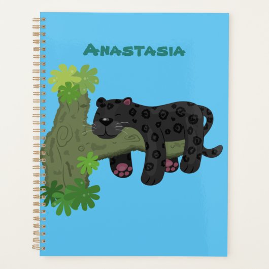 Cute jaguar black panther cat cartoon illustratie planner (Voorkant)