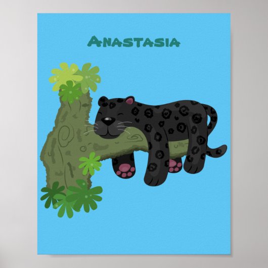 Cute jaguar black panther cat cartoon illustratie poster (Voorkant)