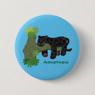 Cute jaguar black panther cat cartoon illustratie ronde button 5,7 cm