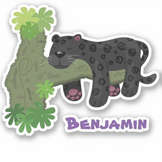 Cute jaguar black panther cat cartoon illustratie sticker (Voorkant)