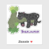 Cute jaguar black panther cat cartoon illustratie sticker (Vel)