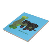Cute jaguar black panther cat cartoon illustratie tegeltje (Zijkant)