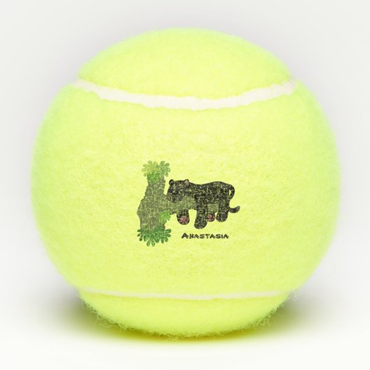 Cute jaguar black panther cat cartoon illustratie tennisballen (Achterkant)