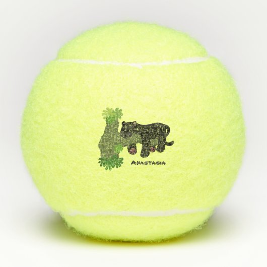 Cute jaguar black panther cat cartoon illustratie tennisballen (Voorkant)