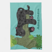 Cute jaguar black panther cat cartoon illustratie theedoek (Verticaal)
