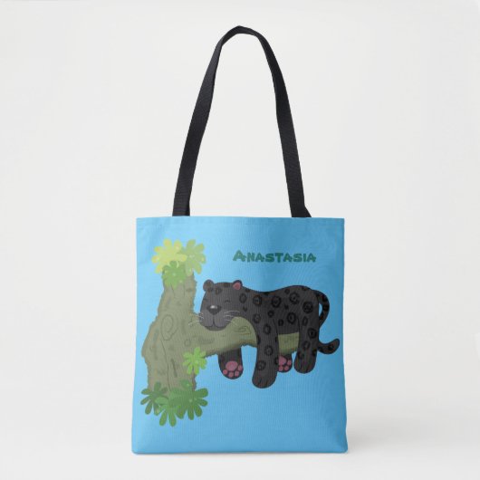 Cute jaguar black panther cat cartoon illustratie tote bag (Voorkant)