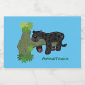 Cute jaguar black panther cat cartoon illustratie voedselcontainer etiket (Enkel label)