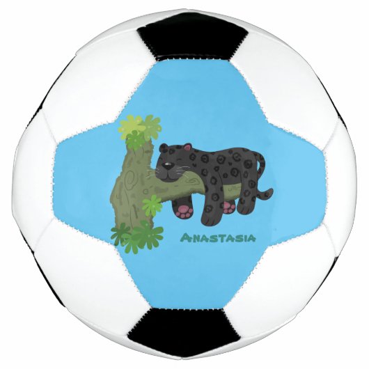 Cute jaguar black panther cat cartoon illustratie voetbal (Voorkant)