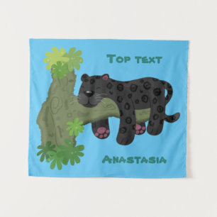 Cute jaguar black panther cat cartoon illustratie wandkleed