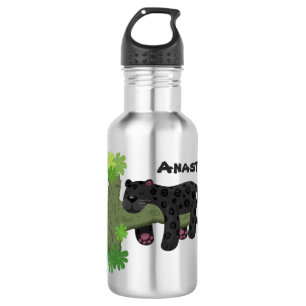 Cute jaguar black panther cat cartoon illustratie waterfles