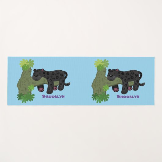 Cute jaguar black panther cat cartoon illustratie yogamat (Voorkant (horizontaal))