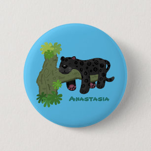 Cute jaguar zwarte panter kat cartoonillustratie ronde button 5,7 cm