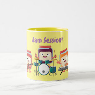 Cute jam Session cartoon Musician humor Tweekleurige Koffiemok