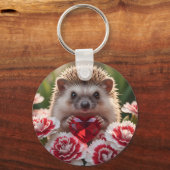 Cute januari egel met granaat hart sleutelhanger (Voorkant)