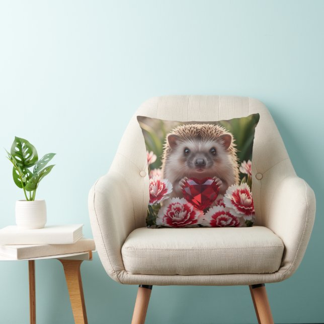 Cute January Hedgehog with Garnet Heart Kussen (Stoel)