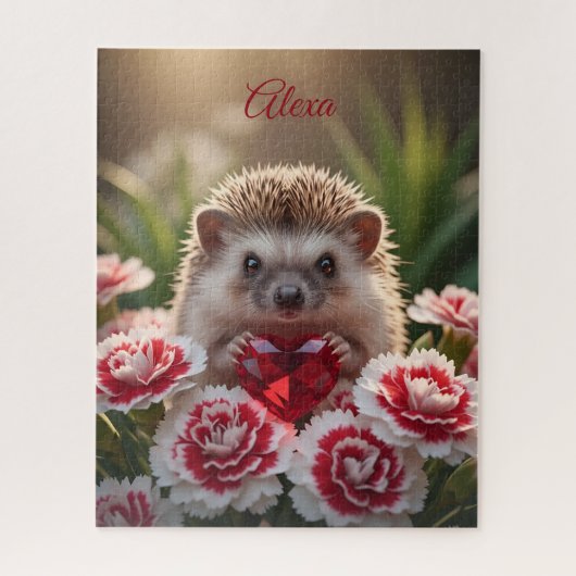 Cute January Hedgehog with Garnet Heart Legpuzzel (Verticaal)