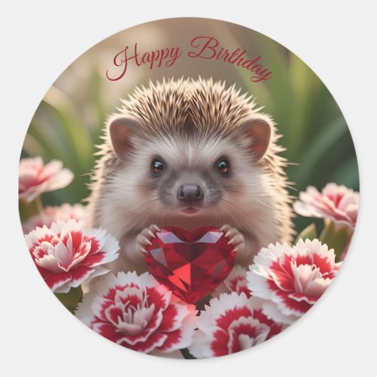 Cute January Hedgehog with Garnet Heart Ronde Sticker (Voorkant)