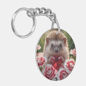 Cute January Hedgehog with Garnet Heart Sleutelhanger (Voorkant Links)