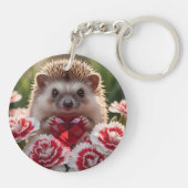 Cute January Hedgehog with Garnet Heart Sleutelhanger (Achterkant)