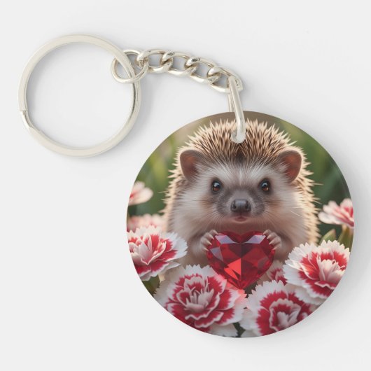 Cute January Hedgehog with Garnet Heart Sleutelhanger (Voorkant)