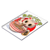 Cute Japanese Cat Eating Noodles with Chopsticks Notitieboek (Linkerzijde)