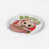 Cute Japanese Cat Eating Noodles with Chopsticks Papieren Bordje (Gekanteld)