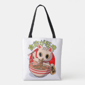 Cute Japanese Cat Eating Noodles with Chopsticks Tote Bag (Achterkant)